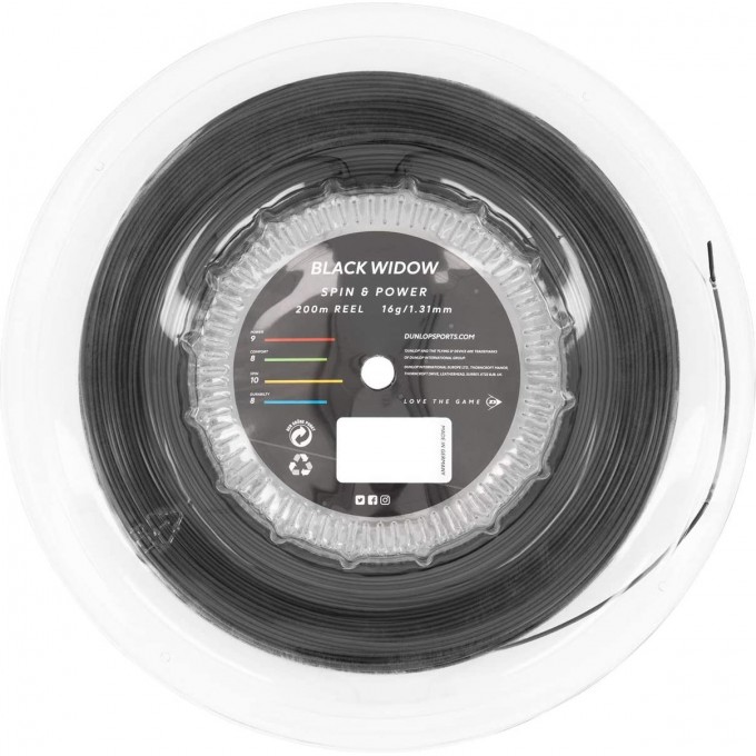 Теннисные струны DUNLOP TAC BLACK WIDOW 16G бобина 200 м 624853